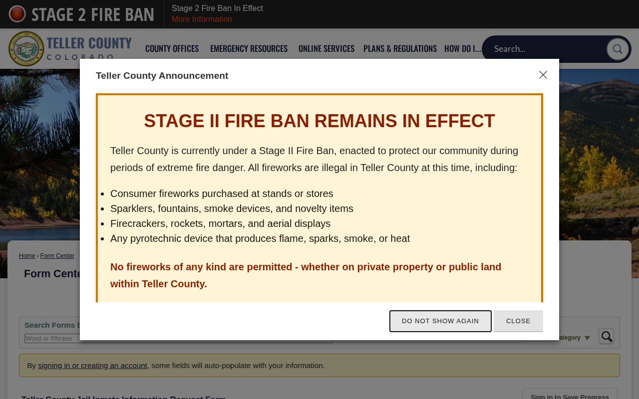 Teller County jail information request form for 24-hour release verification