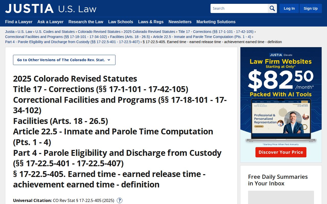 Teller County release date lookup Colorado earned time statute